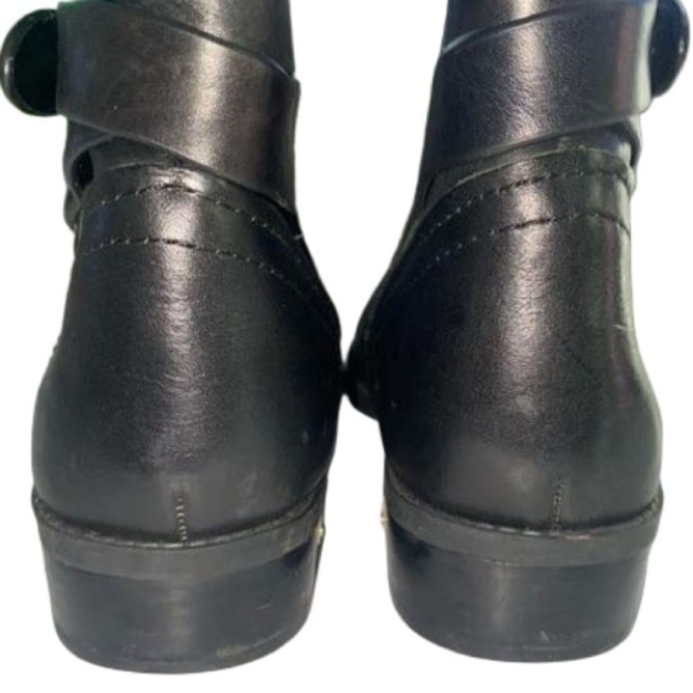 SOLD!!! VINCE CAMUTO Tall Riding Boots Black Leather Gold Hardware Cowgirl - Picture 6 of 14